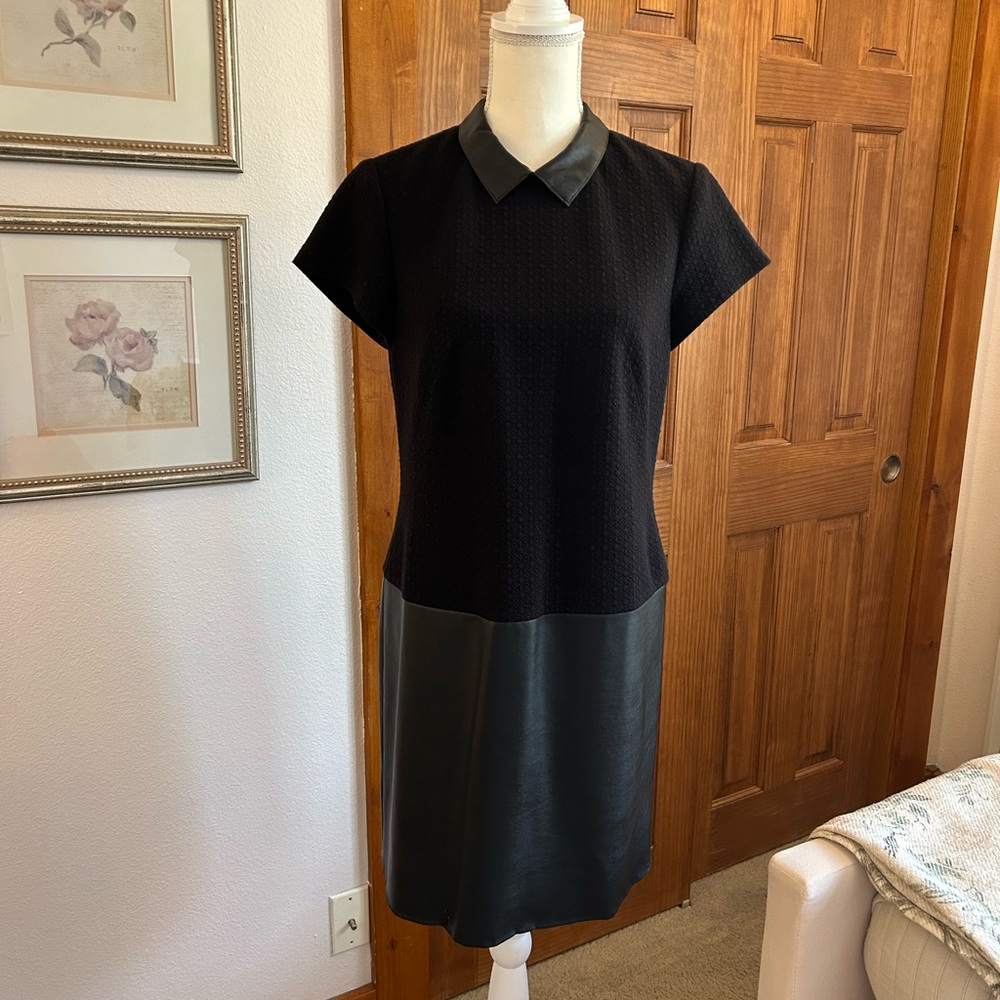 Fun Ann Taylor Black Dress with Leather Accents